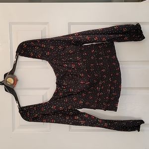 Planet Gold XL bohemian black blouse with red cherries